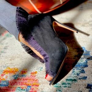 Gianvito Rossi black unique suede peep toe booties heels